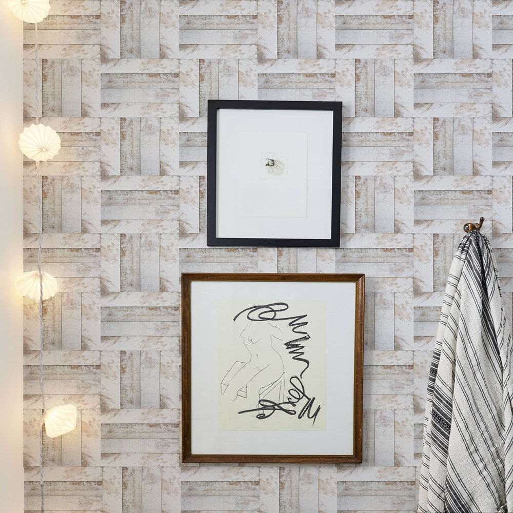 papel de parede branco - Lavável Ripas madeira