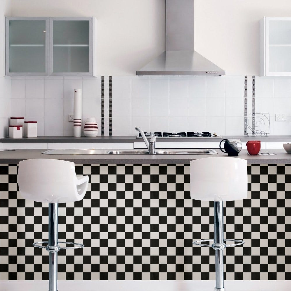 Cozinha Xadrez Preto e Branco - Revestimento Lavável e Impermeável